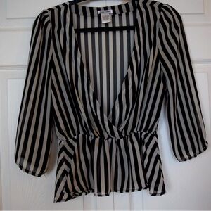 Black & white stripe peplum blouse